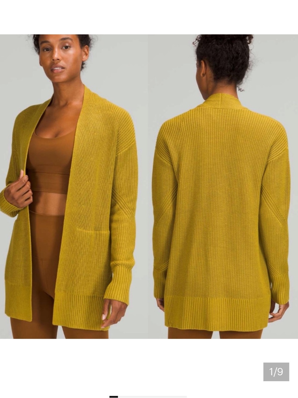 Lululemon Cashlu Wrap Cardigan Sweater green gold Womens Size M/L